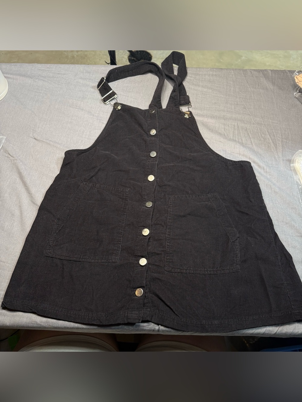 Harper Black Corduroy Button-Front Pinafore Jumpsuit